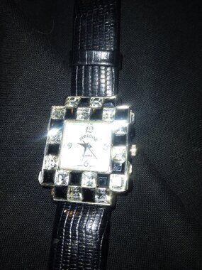 Adrienne Art Deco Checkerboard Crystal Watch - Needs Battery - READ